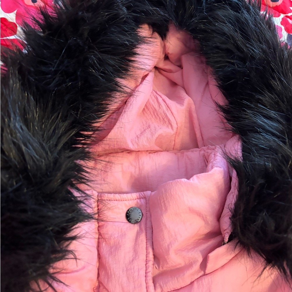 Armani Exchange Pink Puffer Jacket With Faux Fur Trim - Picture 9 of 9